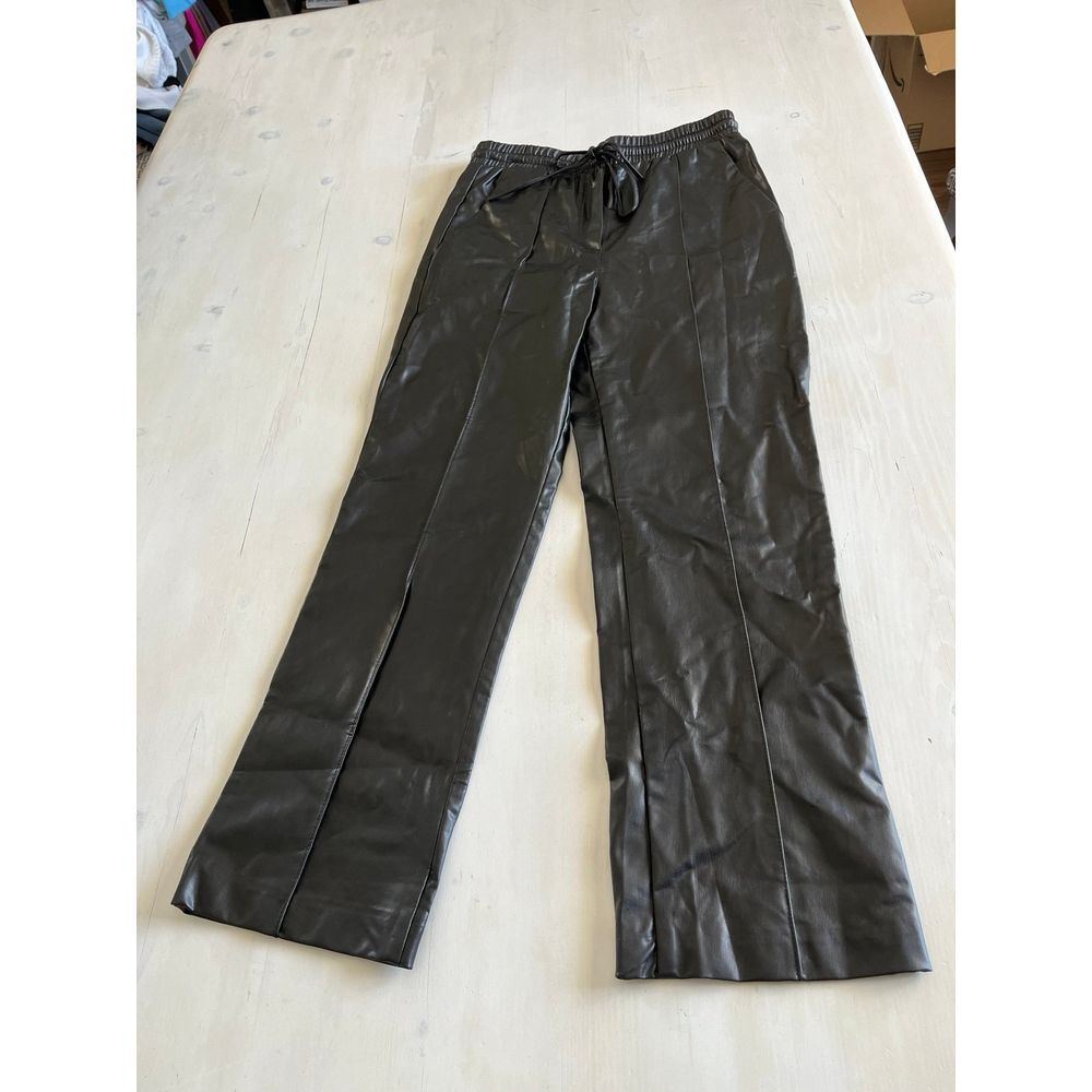 Deluc Womens Black Vegan Leather Elastic Waist Straight Leg Pants Small NEW